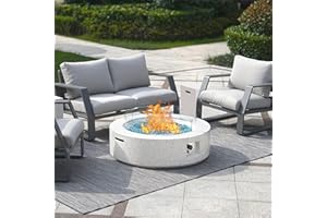 NAGA BAHNA NAGA HABNA 41 Inch Propane Fire Pit Table, Outdoor Round Fire Table w Tank Table (50,000 BTU), 3 Piece Gas Fire Pit w Glass Wind Guard and Blue Fire Glass for Garden, Pool, Backyard