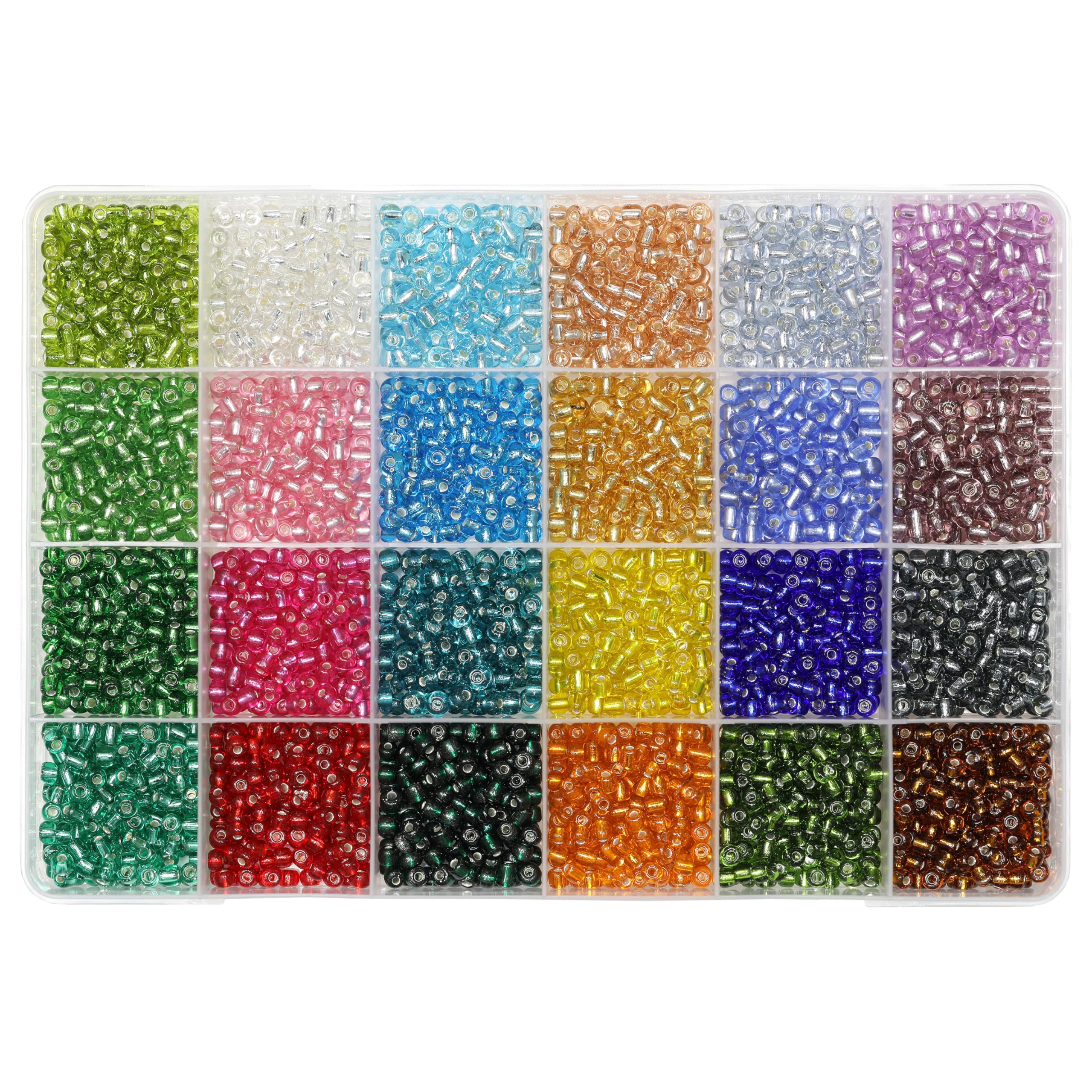 Bala&Fillic Glass Seed Beads for Making Bracelet Necklace Earring Rings Jewelry Size 4mm 6/0 Silver Lined Colors Seed Beads About 3840pcs in Box (About 160pcs/Color, 24 Colors)