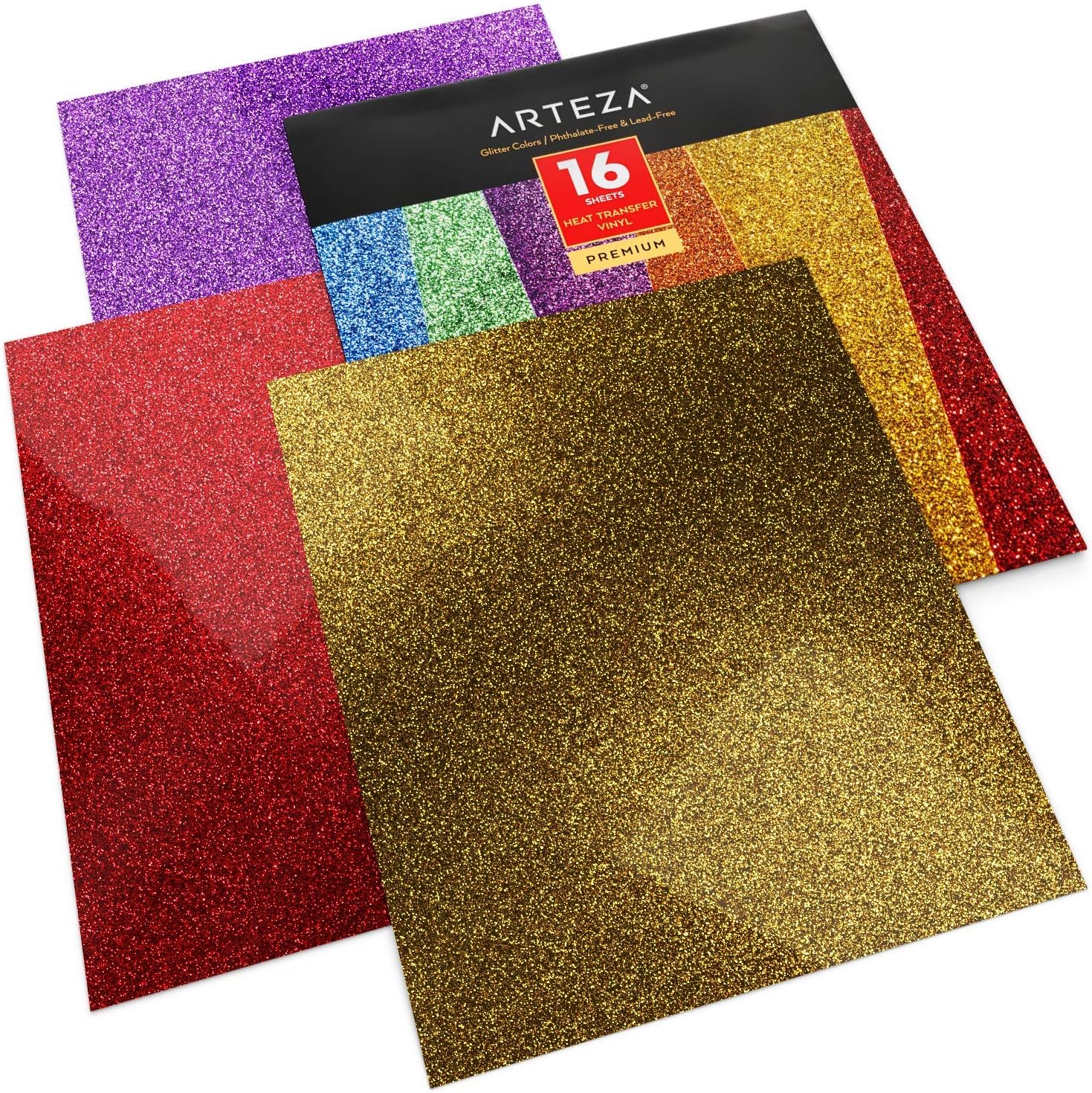 Arteza Glitter Heat Transfer Vinyl, 16 Iron On Vinyl Sheets, 10x12 Inches, Assorted Colors, Flexible & Easy to Weed, Use wolors, Flexible & Easy to Weed, Use with Any Craft Cutting Machine, Boxed: Industrial & Scientific