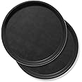 Jubilee 11" Round Restaurant Serving Trays (Set of 2), Black - NSF Certified Non-Slip Food Service Tray