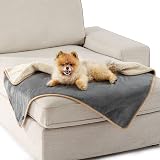 LE SURE Waterproof Dog Blanket 80x60cm Reversible Fleece Sherpa Grey