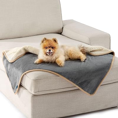 LE SURE Waterproof Dog Blanket 80x60cm Reversible Fleece Sherpa Grey