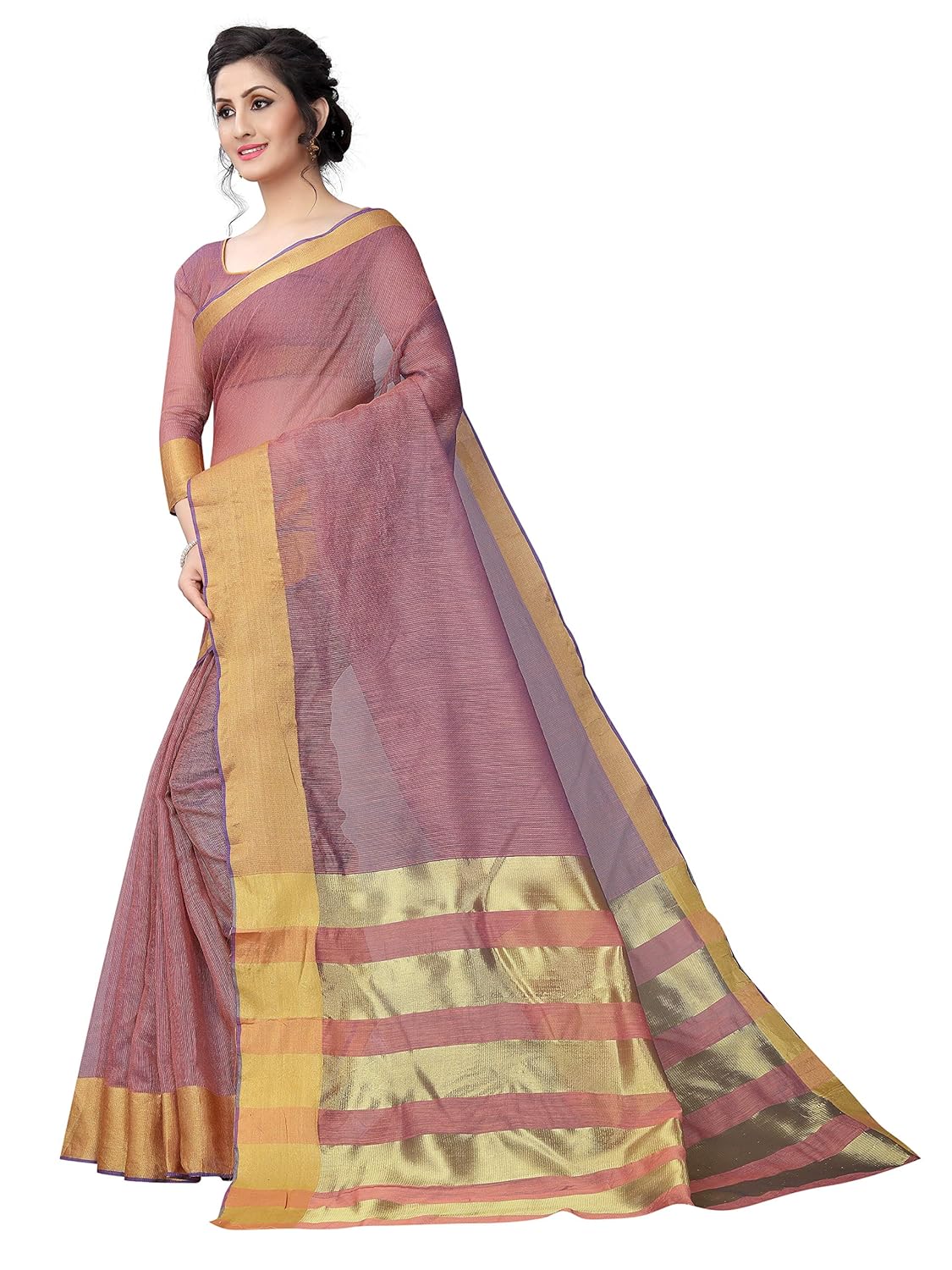 perfectblue women's linen saree with blouse piece (pallucotton3variation)