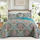 TWINRUN Cotton Quilt King, 3 Pieces Cotton King Quilt Bedding Set (98 x 106 Inch) for Fall Bedding, Lightweight Bedspreads King Size for Bed, Floral Coverlet for All Seasons