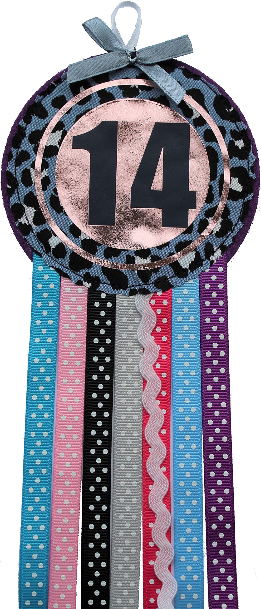 Ditsy Rosettes Leopard Birthday Rosette Badge - Teenage, Age 10, 11, 12, 13, 14, 15, 16 - Perfect Party Gift card – Birthday Boy, Girl, Teen (Age 14)