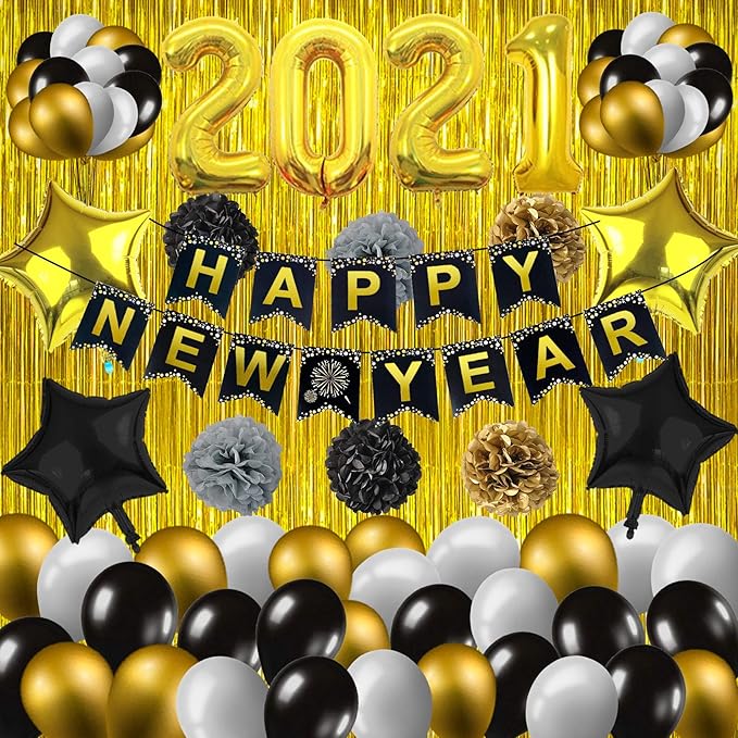 Happy New Year Decorations 2021, Sturdy Gold