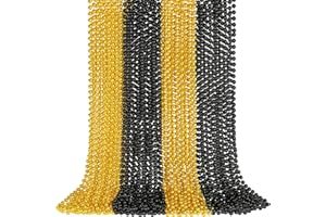 SHAOQINLIN 24 PCS New Year Eve Necklaces, Gold Black New Year Necklaces, 33 Inch 7 mm Round Happy New Year Necklace Accessories, 2025 New Year Party Beads for New Year's Day, Christmas, Carnival Party Favors