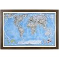 Classic World Push Pin Travel Map - Rustic Brown Frame, 27.5x39.5 Inches, Includes 100 Pins