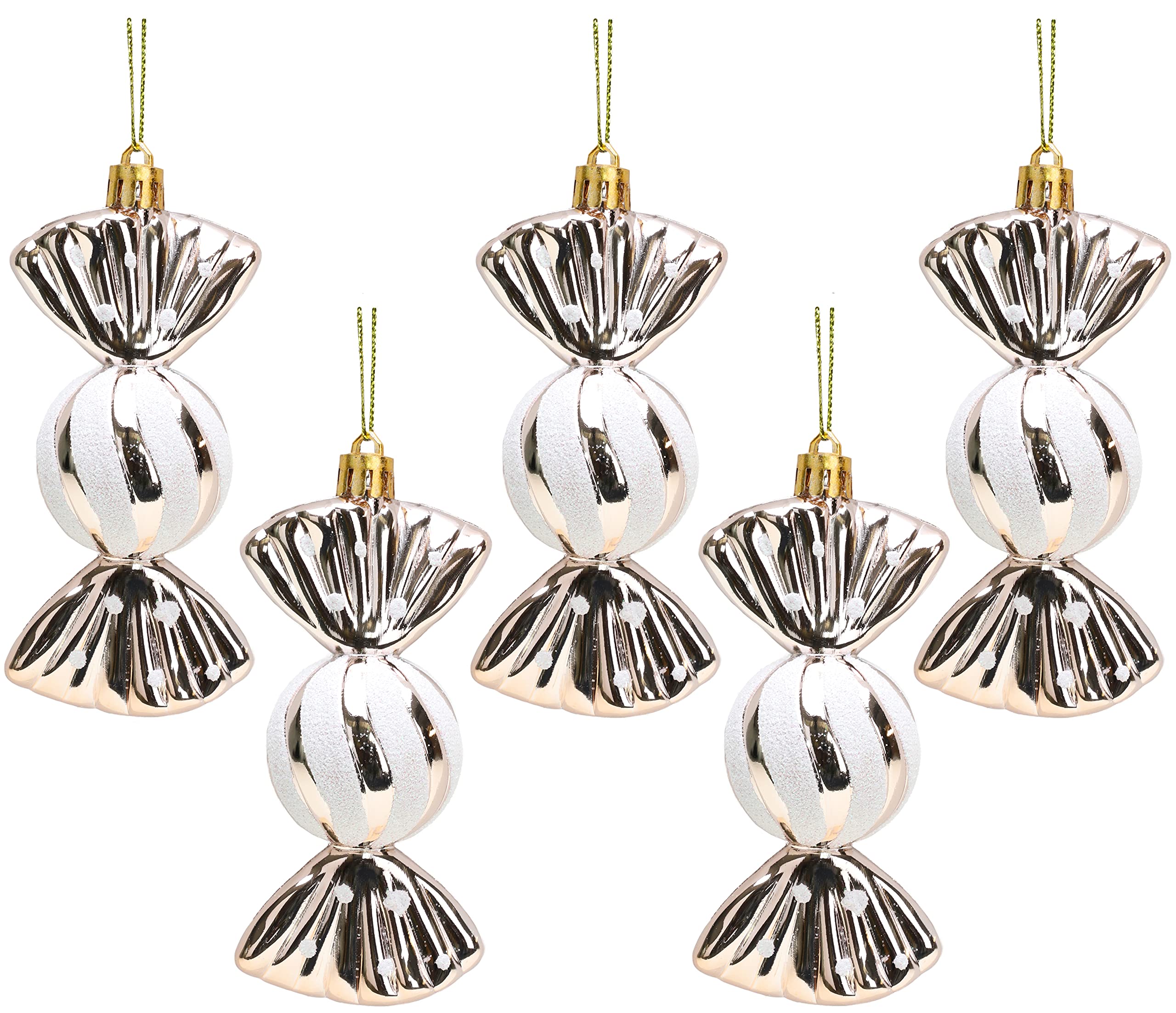 Christmas Concepts® Pack of 5-110mm Large Sweet Shaped Baubles - Shiny & Glitter Decorated - Christmas Baubles (Champagne)