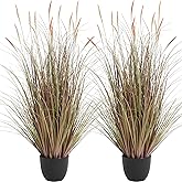KOL 4ft 2-Pack Artificial Cattail Reed Grass, 47.2’’ Artificial Indoor Outdoor Fake Onion Grass Floor Plant, Home Office Wedding Decorative Potted Plants, Housewarming Gift, Pink