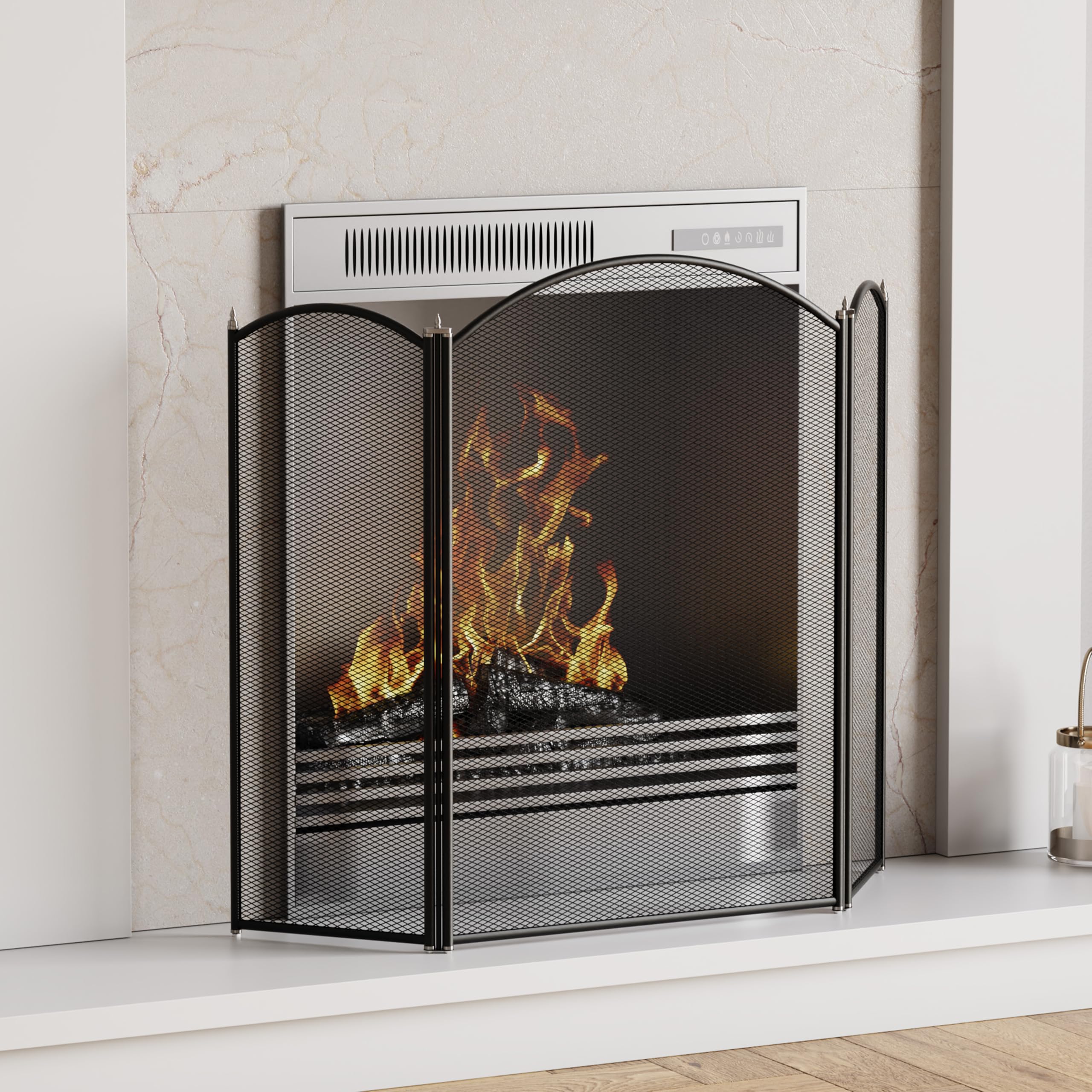 Fire Vida Selby 3 Panel Fire Screen Spark Guard, Black