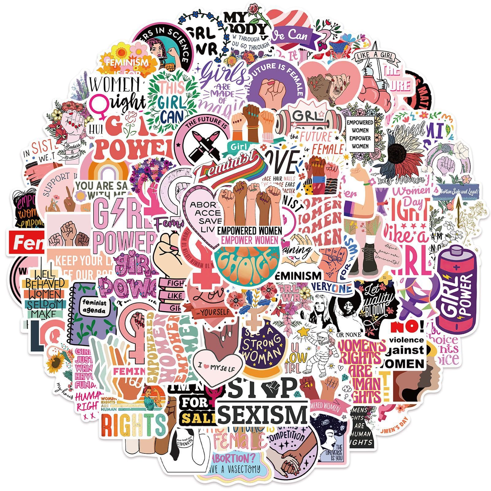 Photo 1 of 100Pcs Inspirational Stickers Pack Girl Power Rights Feminism Colorful Vinyl Sticker Laptop Water Bottle Phone Skateboard Stickers Decals for Women Ladies Girls(Feminist)