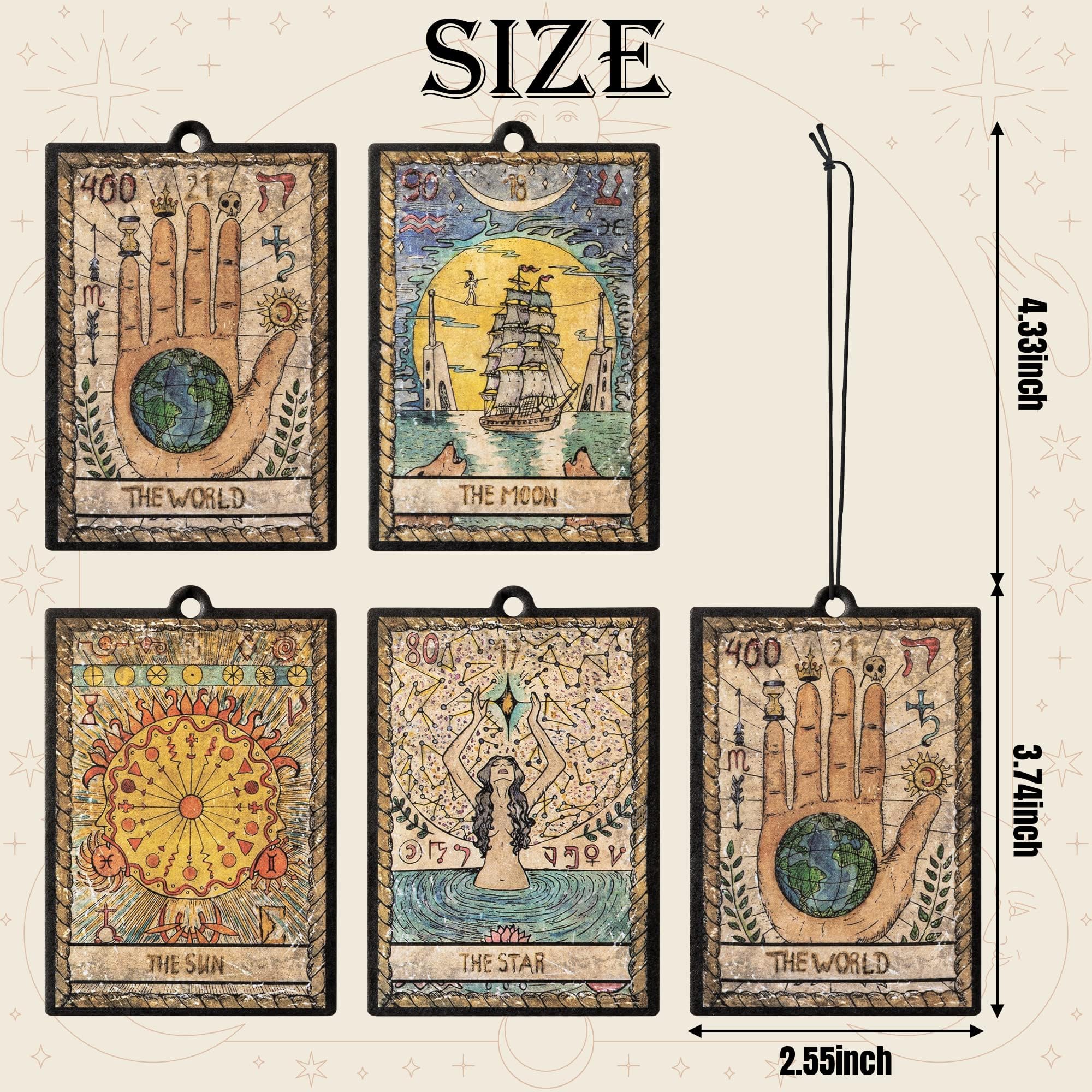 L1rabe 4P Vintage Tarot Car Air Fresheners, The Star World Sun Moon Hanging Air Freshener Fragrance Scented Cards Old Style Tarot Theme Car Aromatherapy Tablets Bedroom Wardrobe Shoe Cabinet Deodorant