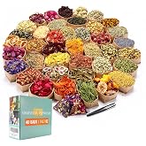 40 Bags Natural Dried Flowers Kit, Natural Dried Herbs with 2 Mesh Drawstring Bag for Soap,Candle,Resin Jewelry Making,Bath,Nail - Rose Petals,Rosebuds,Lilium,Jasmine,Don't Forget Me and More