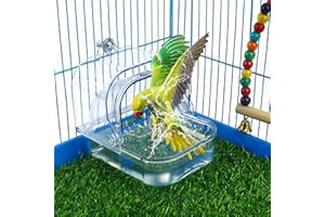 NOBGUM Bird Bath for Cage, Clear Birds Bathtub with Hanging Hooks, Upgraded Bird Bath Box for Cage Accessory Small Birds Parrots Cockatiel Budgies Shower Food Feeder Holder (Large)