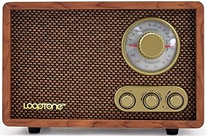 LoopTone AM FM Radio for Home,Classic Retro Radios with Bluetooth Play Mp3,Vintage Wood Table Radio with Treble Bass Control 