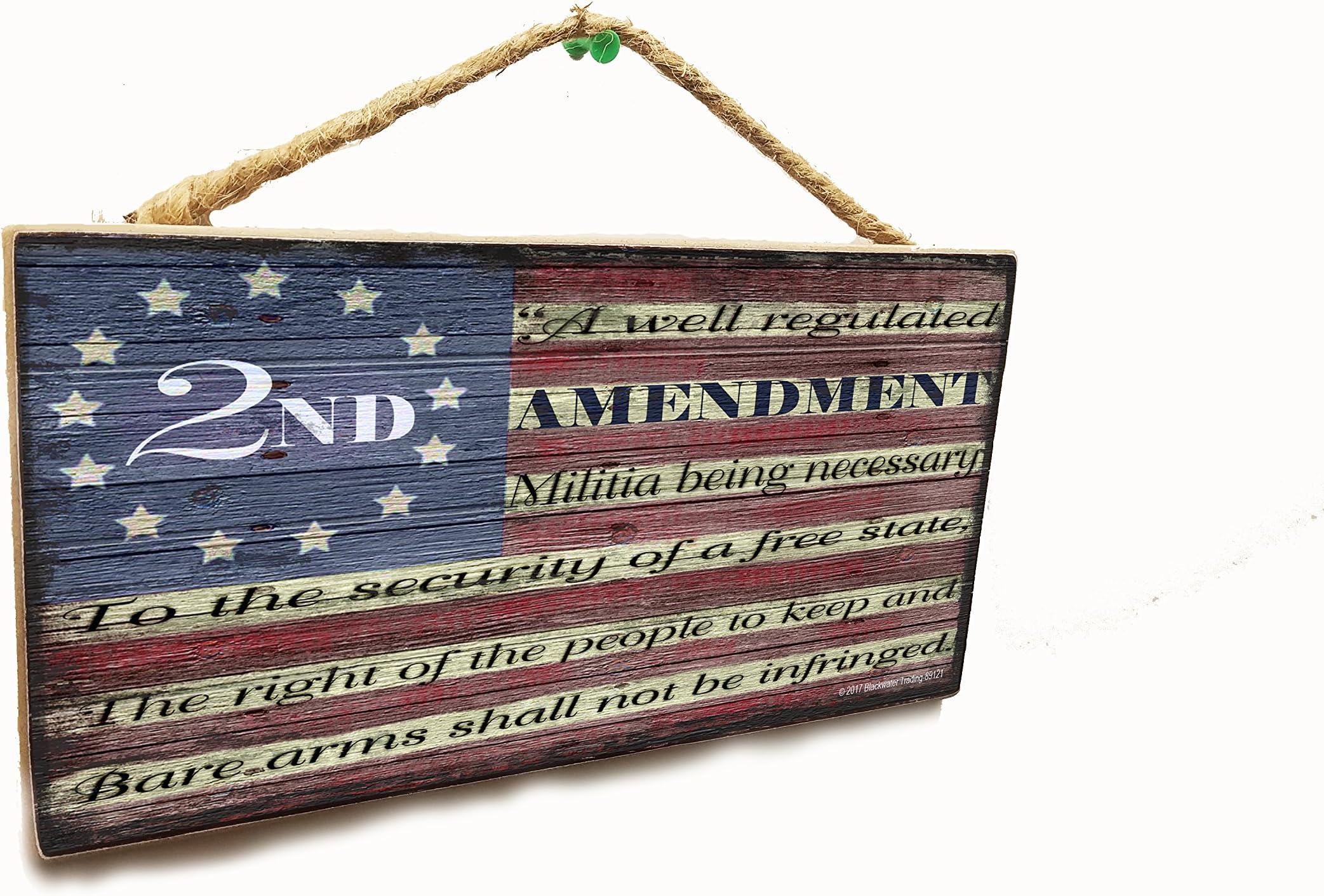 Blackwater Trading 2nd Amendment Worn American Flag Patriotic 5"x10" Sign Plaque Gun Sign 5"X10"