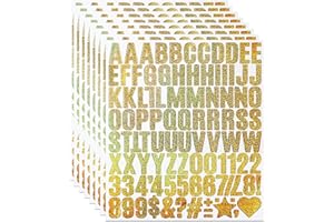 YIKTUNQ 8 Sheets 1 Inch Glitter Gold Letter Number Stickers,Stick On Alphabet Sticker Letters Decals for Scrapbooking Mailbox