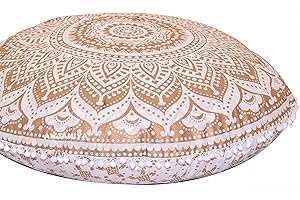 ANJANIYA - 32" Ombre Mandala Bohemian Yoga Meditation Floor Pillow Cover Comfortable Home Cushion Couch Seating Large Zipped Throw Hippie Decorative Ottoman Boho Indian (Golden, 32 inches)