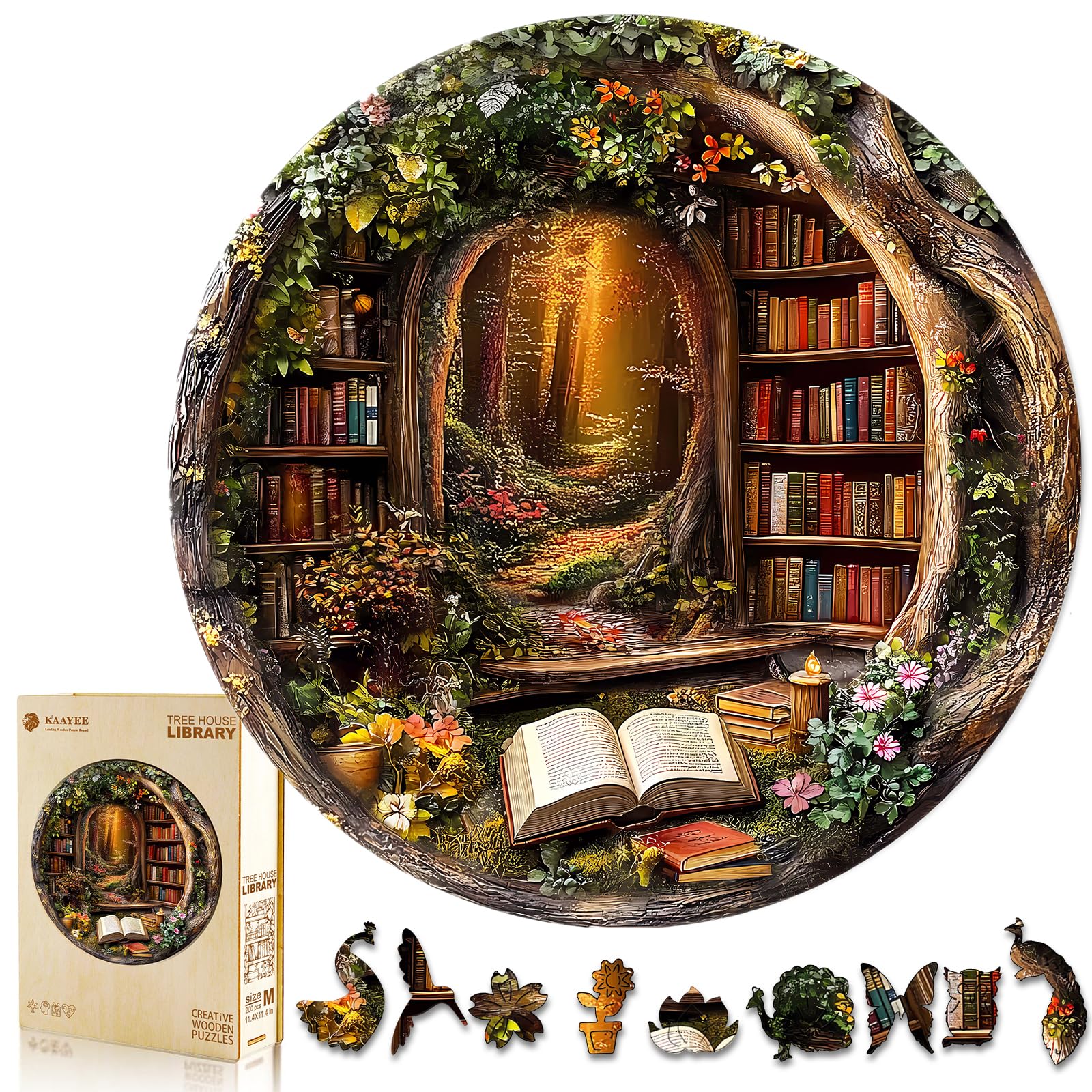Photo 1 of **FACTORY SEALED** KAAYEE Wooden Puzzles for Adults, Tree House Library Wooden Jigsaw Puzzle Unique Shape Wood Puzzles Adult, 3D Effect Flat Puzzle Birthday Gifts Family Games (XL-17.3 * 17.3in-450pcs)