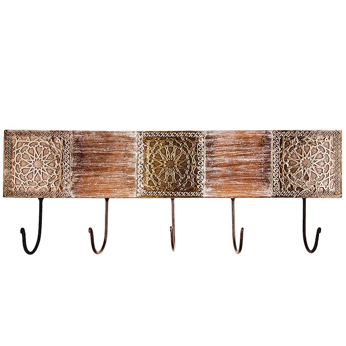 Vintage Garderobe Kleiderhaken Amolika Groß 50cm groß 5er Haken | Hakenleiste Wandhaken für die Wand oder Tür | Kleiderhakenl