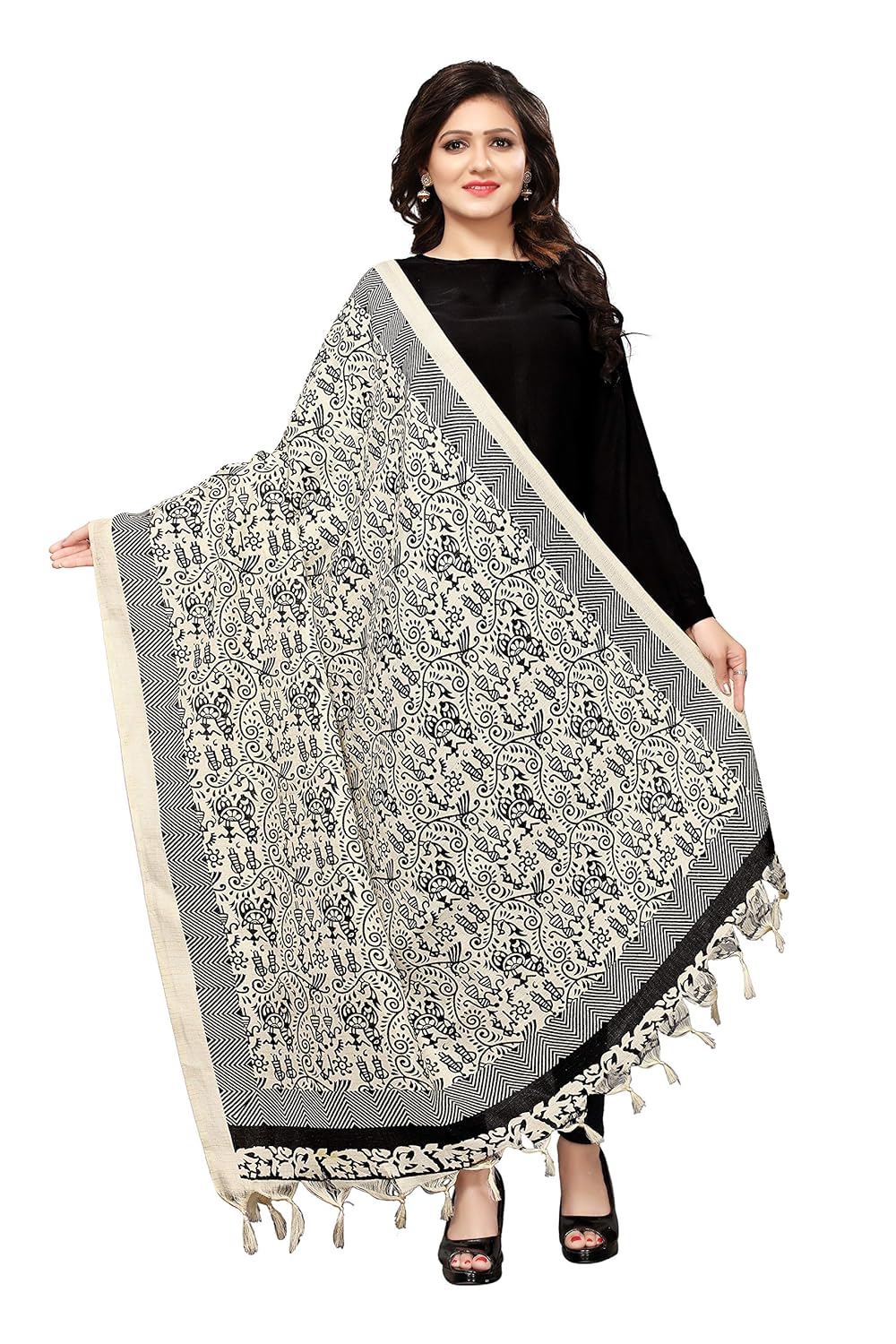 sidhidata textile women's khadi cotton silk dupatta with jhalar/tassels (kdup078_multi colour_free size)