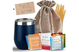 MERCATO DI BELLINA Bellina Tea Gift Baskets for Women and Men - Get Well Care Package - Insulated Cup, 20 Premium Teas, 10 Honey Straws, Gift Tag & Bag