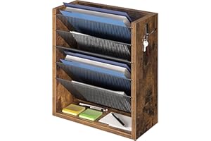Creso hom Hanging Wall File Organizer, 6 Tier Wood Wall File Holder with 2 Hooks, Mail Organizer Wall Mounted with Bottom Flat Tray, Vertical Paper Desk Storage for Office, Home, Rustic Brown