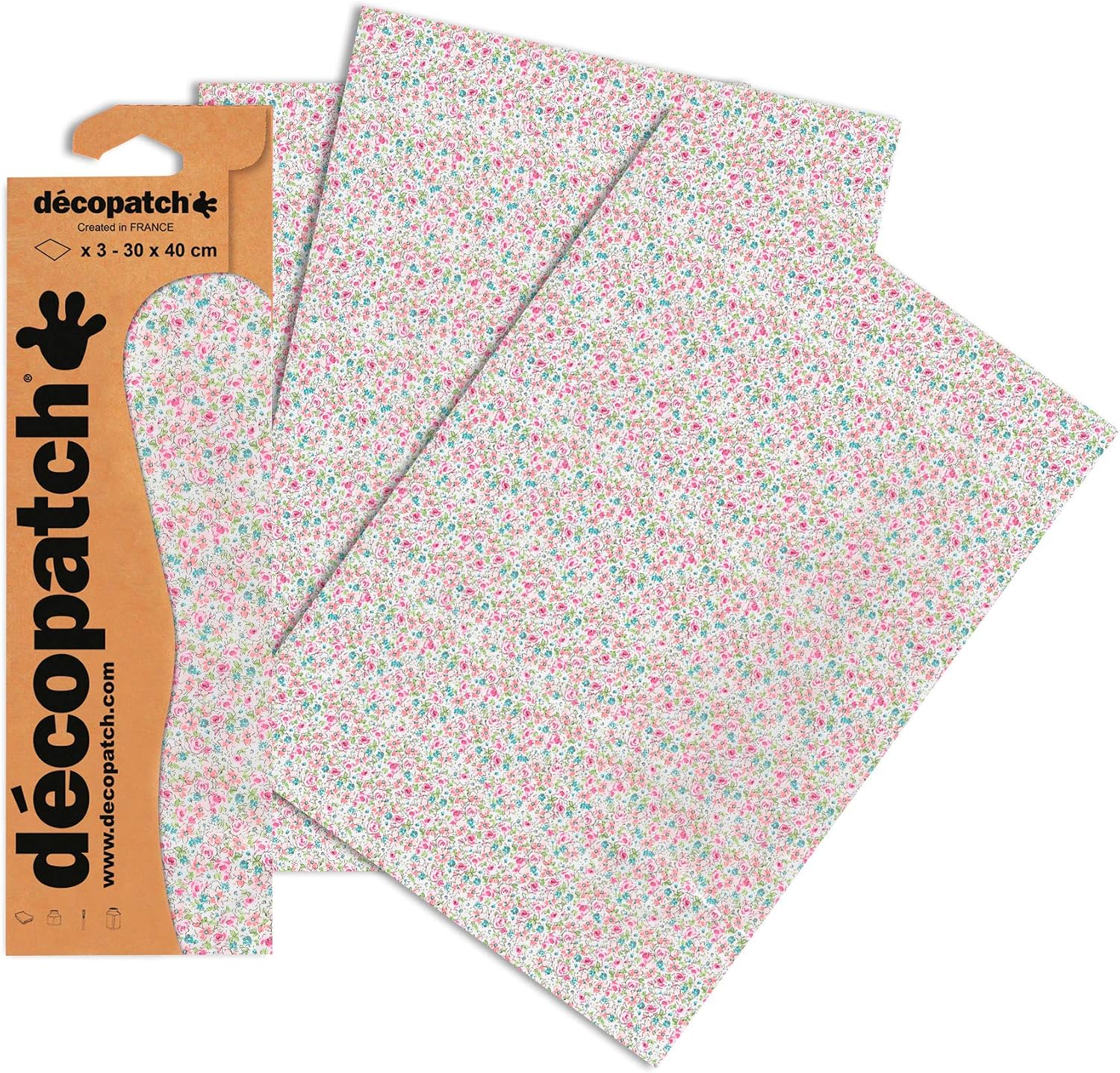 Décopatch C717O, A pouch of 3 sheets of printed paper 30x40 cm, Flowers, DIY, Customisable Décor, Completely Personalise