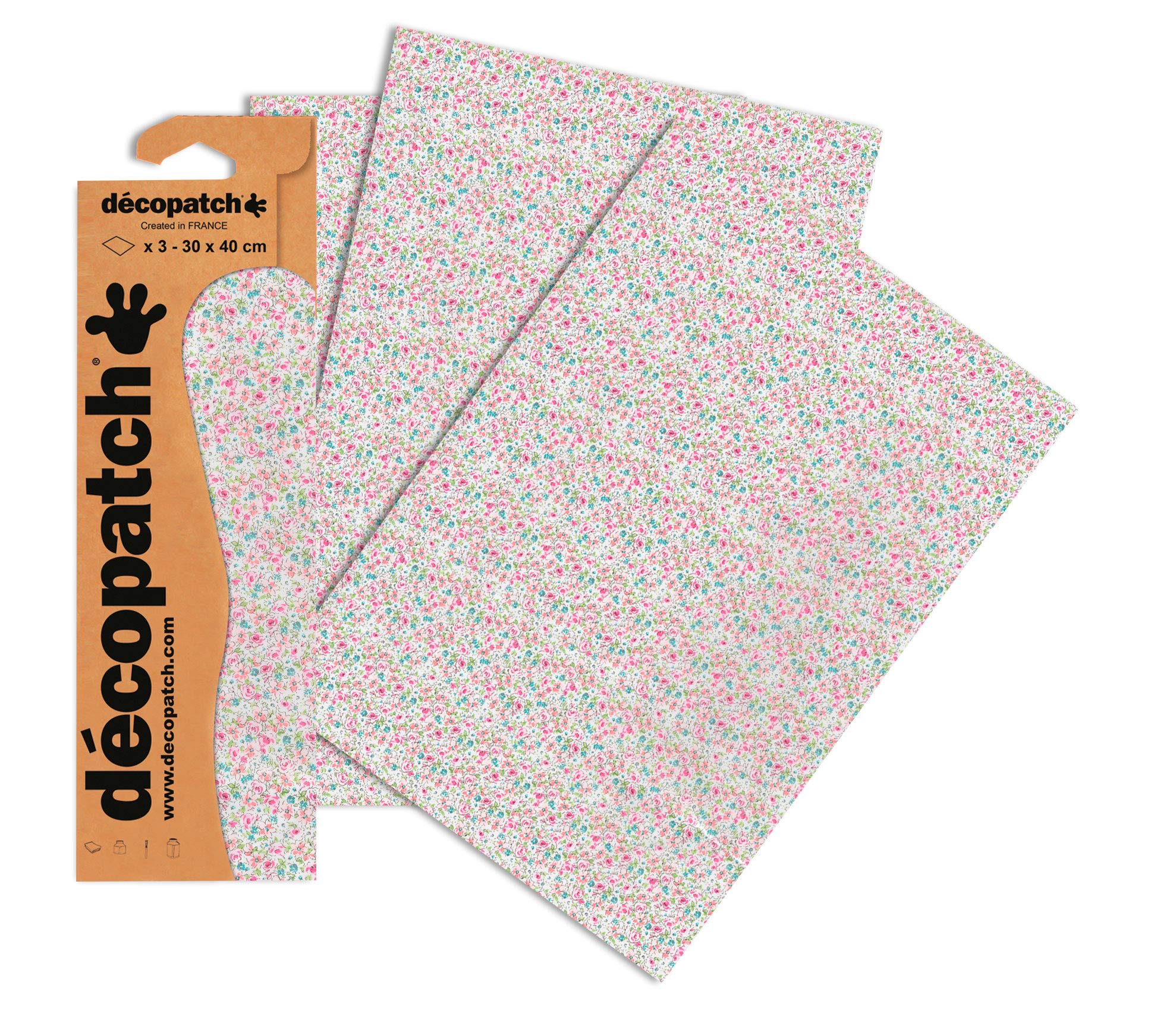 Décopatch C717O - A pouch of 3 sheets of printed paper 30x40 cm, Flowers - DIY - Customisable Décor - Completely Personalise - Creative + Leisure Activity