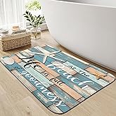 JAWO Beach Bath Mat for Bathroom, Rustic Vintage Wood Ocean Quote Words Bathroom Rug, Nautical Coastal Theme Bath Mat, Bathroom Accessories 16X24inches