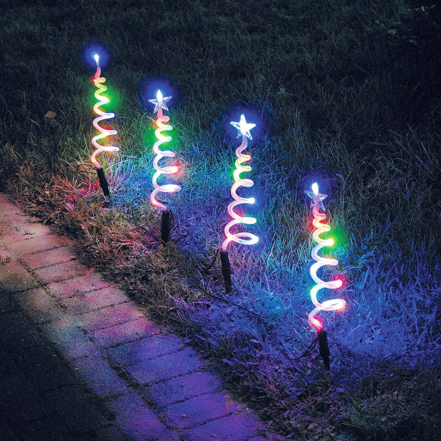 Festive Productions Set of 4 multicolour LED spiral Trees, Plastic,