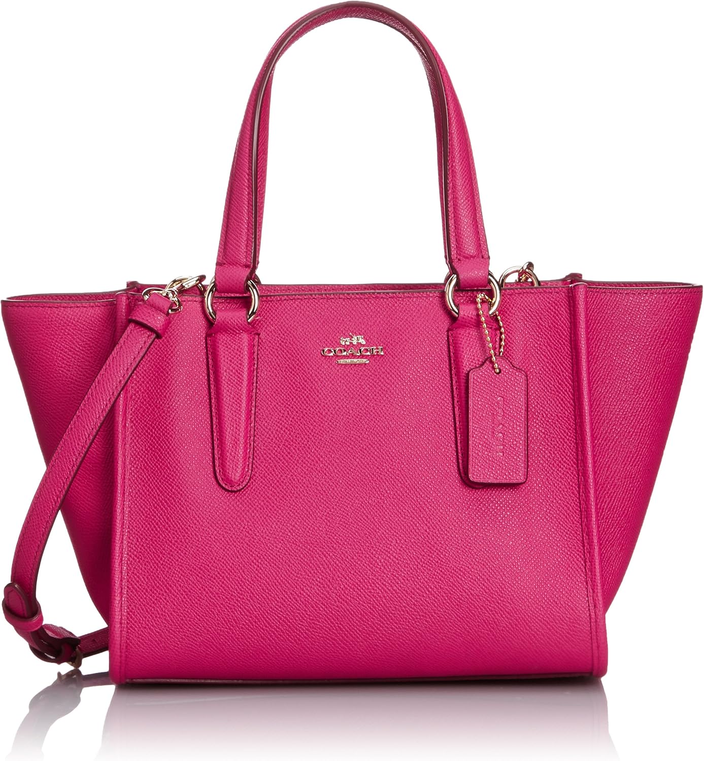 Coach Crossbody Mini Zip Top Carryall in Crossgrain Leather Pink Ruby