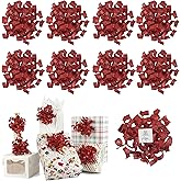 AIMUDI Red Curly Bows for Gift Wrapping 5'' Christmas Gift Bows Metallic Burst Bows Self Adhesive Bows for Treats Presents Crafts Christmas Party Favors, 8 PCs