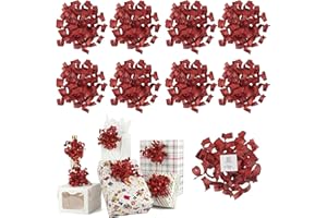 AIMUDI Red Curly Bows for Gift Wrapping 5'' Christmas Gift Bows Metallic Burst Bows Self Adhesive Bows for Treats Presents Crafts Christmas Party Favors, 8 PCs