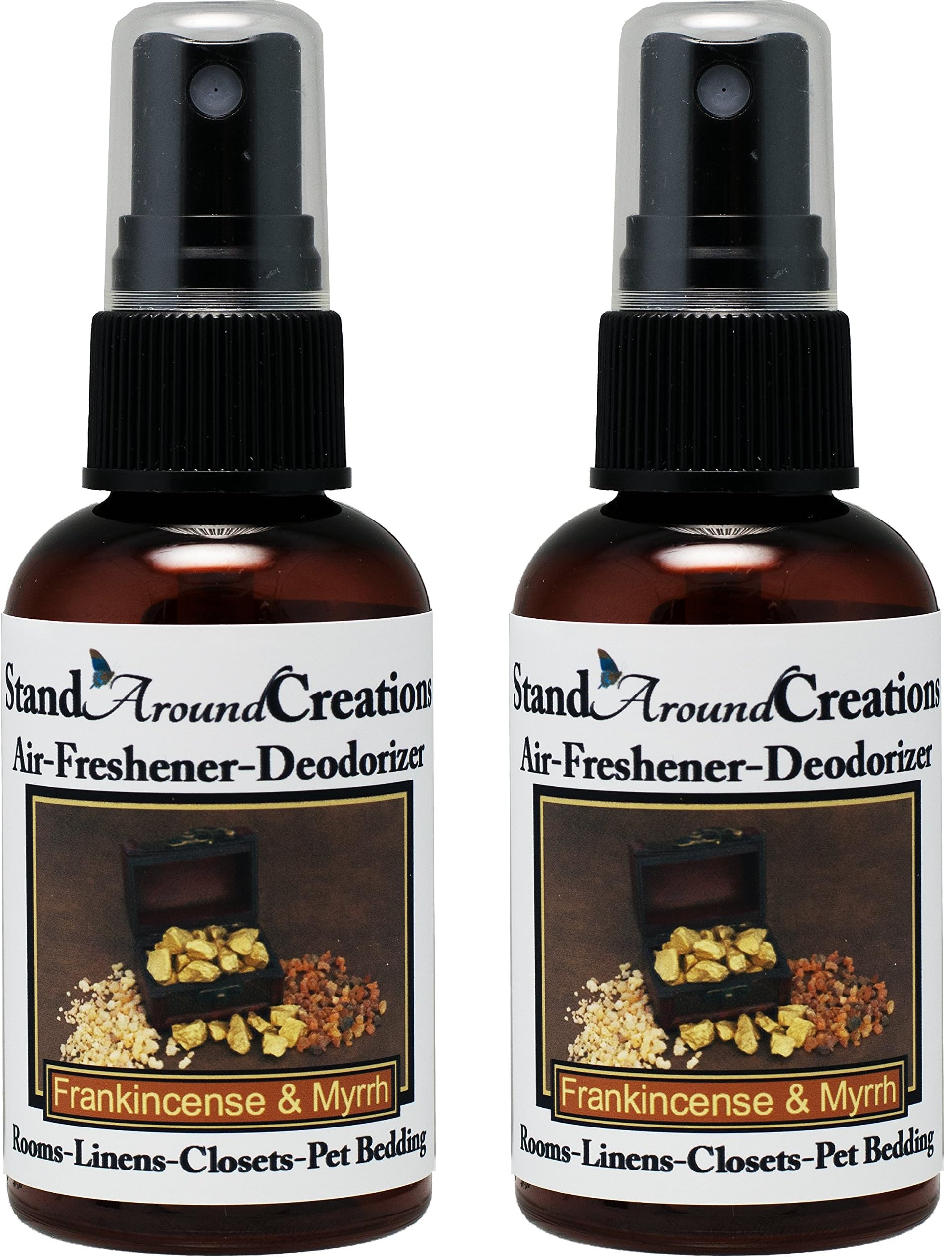 Set of 2 - Highly Concentrated Air Freshener/Room Deodorizer sprays For Cars/Bath Rooms/Pet bedding/Linen closets/Etc. 2oz. Scent: Frankincense And Myrrh