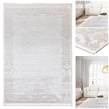 Eleganter Borduren Teppich 3981 B Mit 3d Optik Beige Creme