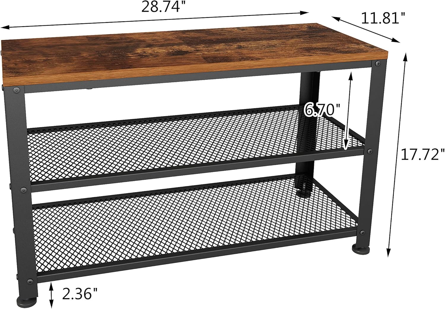JOISCOPE Shoe Bench, 2-Tier Industrial Shoe Storage Rack with Seat for Small Spaces, Entryway, Foyer, Hallway(Vintage Oak Finish): Kitchen & Dining