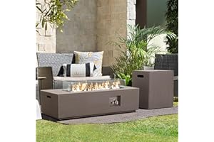 WERPH 42’’ Propane Fire Pit Table Set with Tank Holder, CSA Certifed 50,000 BTU Outdoor Firepit Table, Wind Guard & Glass Stones, Smoke-Free Rectangular Fire Table for Garden Porch Backyard - Extra Cover