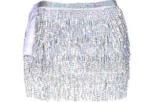 *DAISYSBOUTIQUE* Women Belly Dance Skirt Tassel Fringe Skirts Sparkly Sequin Hip Scarf Party Costume