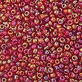 Czech Glass Seed Beads Red-Fuchsia Iridescent Size:11/0 50 gr / 1.76 oz