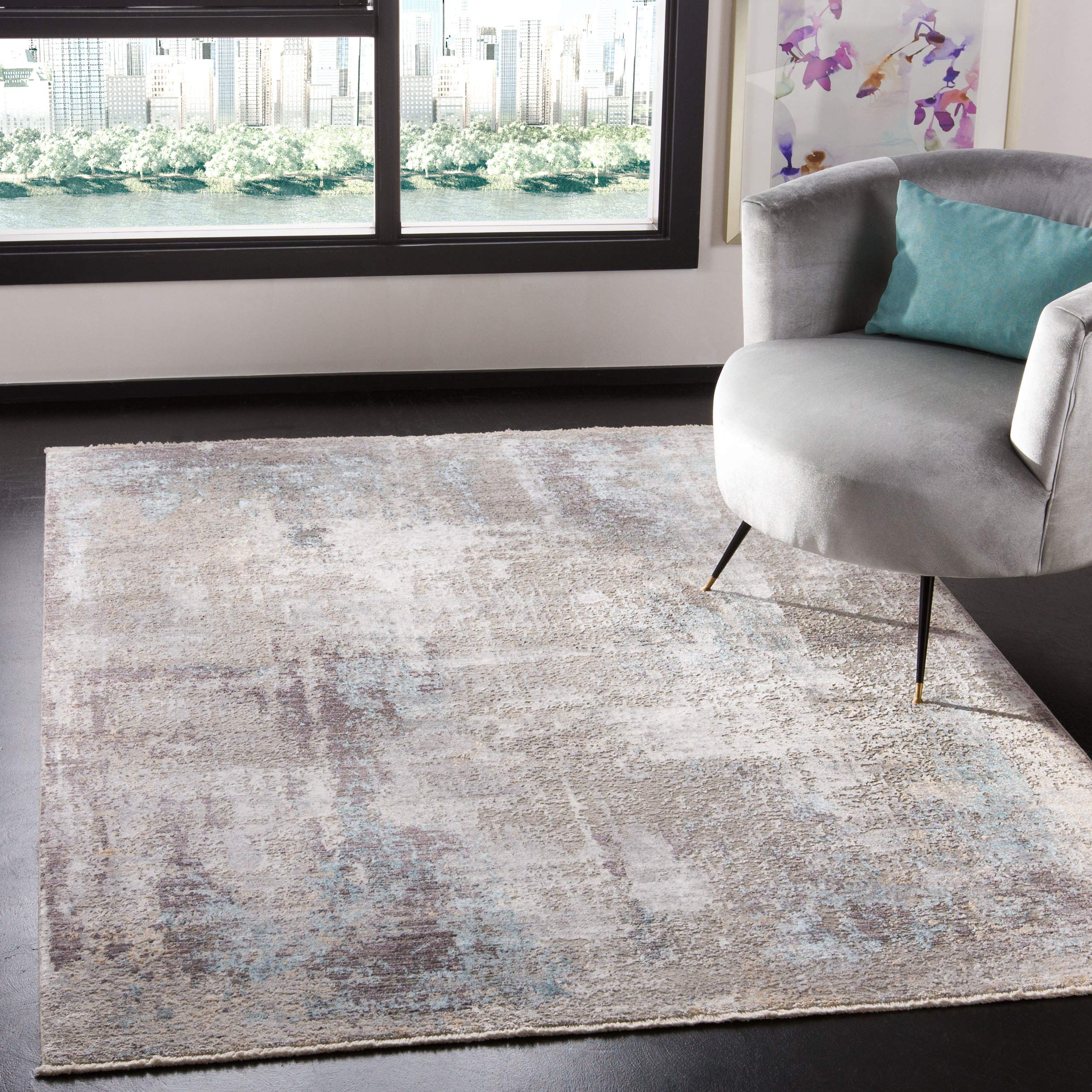 Safavieh Dream Collection Contemporary Area Rugs for Living Room Dining Room Bedroom Short Pile Grey and Blue 3ft x 5ft