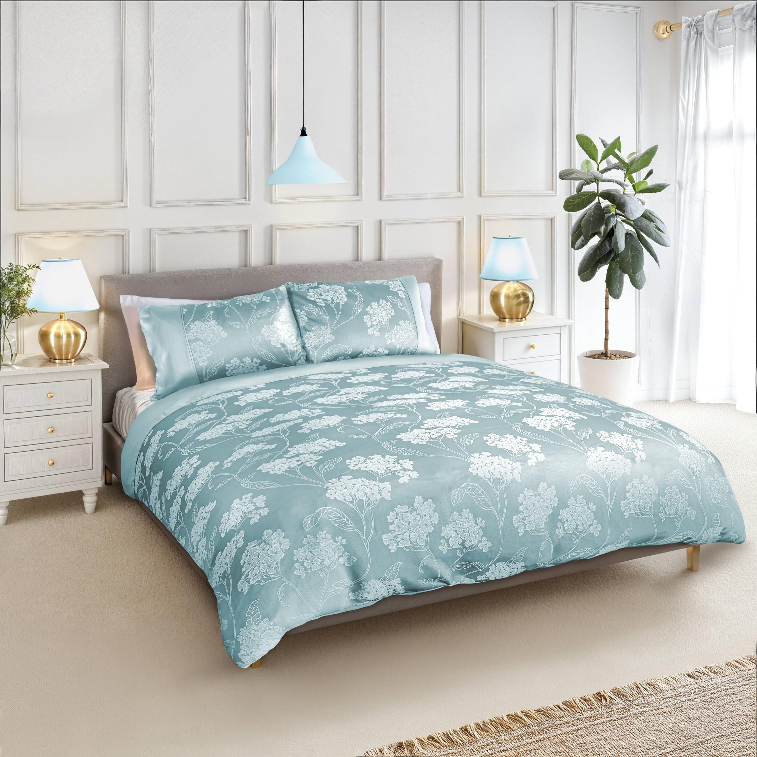 Emma Barclay Blossom - Embellished Jacquard Duvet Set in Duck Egg - Single