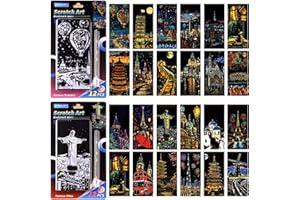 DESINIK Scratch Card Art Bookmark Kit for Adults - DIY Creative Scratch Painting Bookmarks with Card Crafting Tools, Stress Relief Art Supplies for Reading, Journaling(24 Sheets) (City Series I)