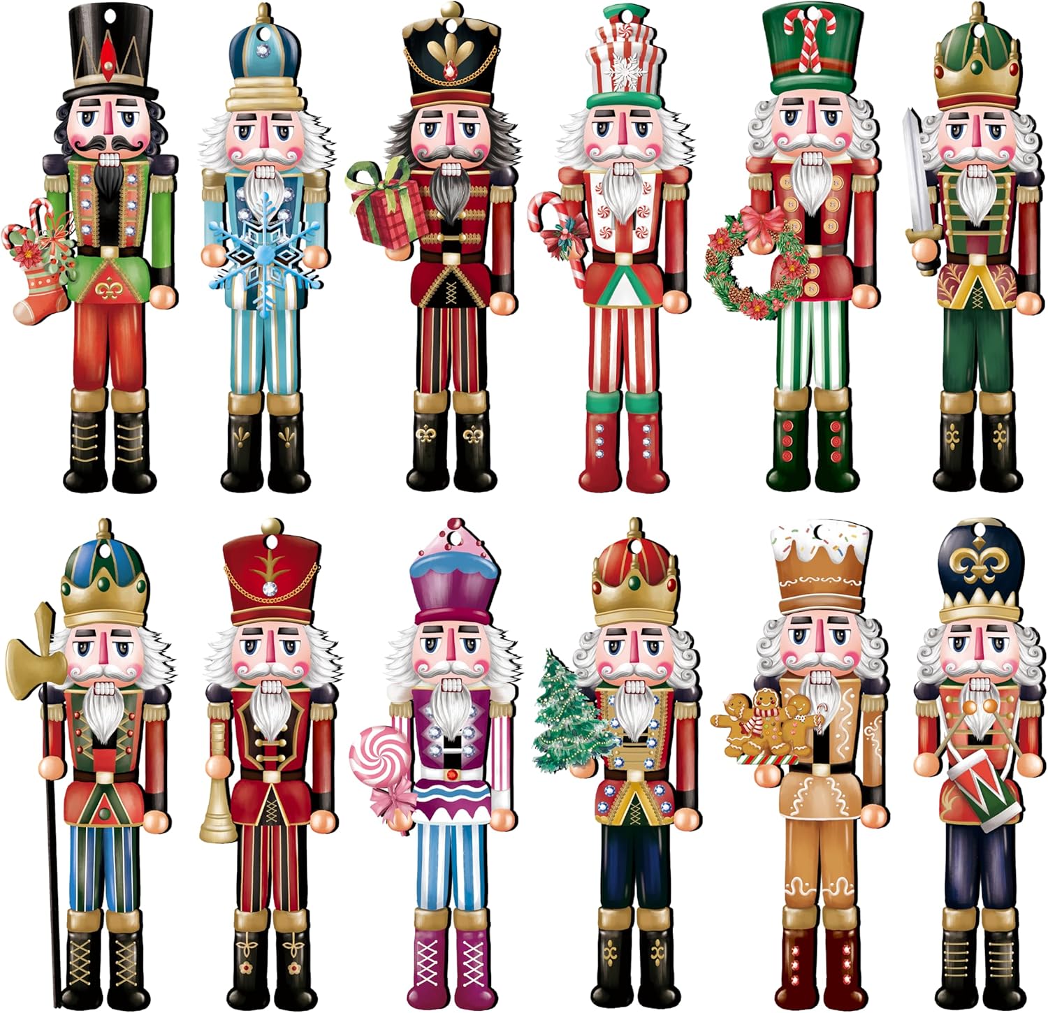 Nutcrackers - JOPHMO 24 Pieces Christmas Nutcracker Wooden Ornaments Wood Hanging Decoration Set for Christmas Tree Hanging Wood Crafts Holiday Decor Xmas Party Supplies (Xmas-Nutcracker-A)