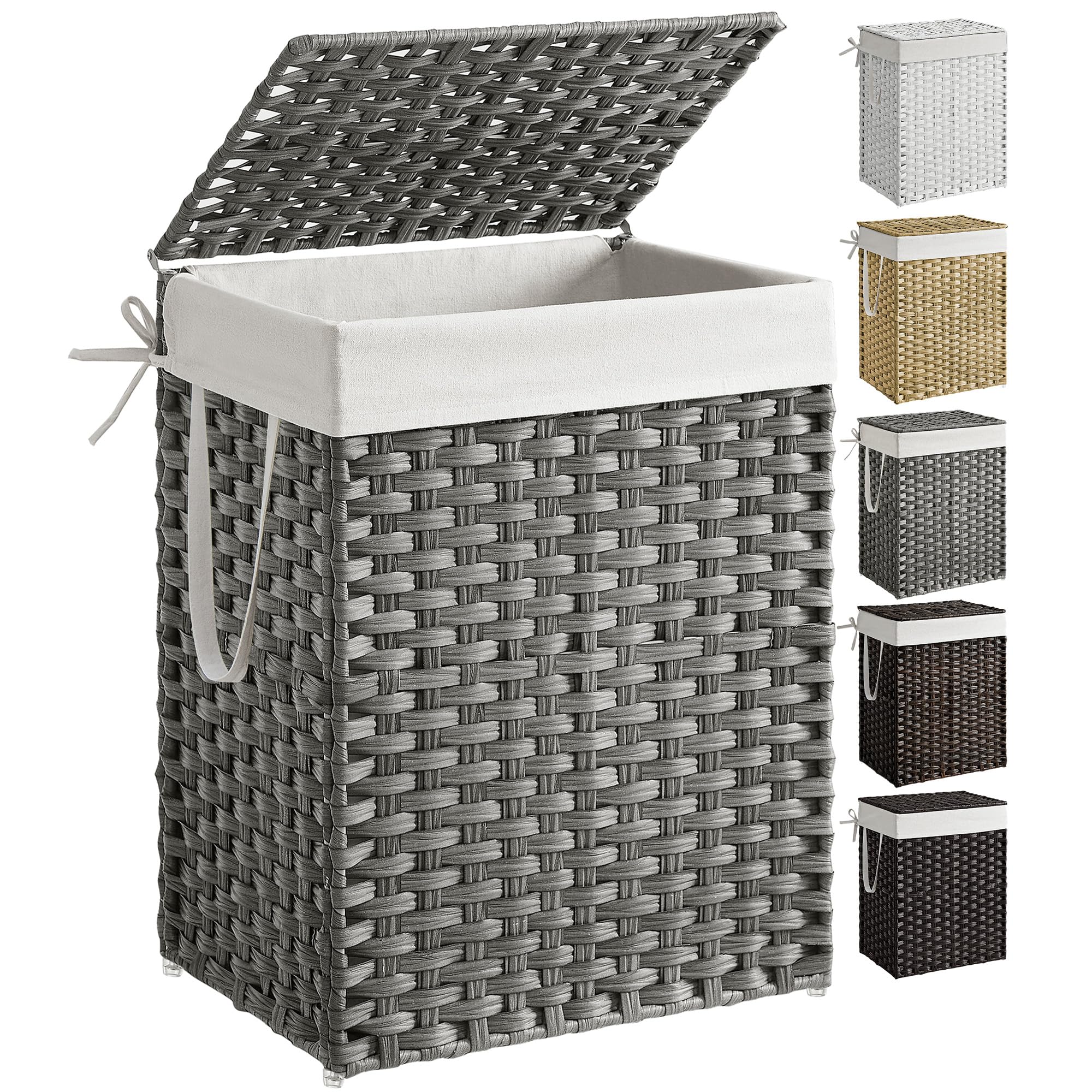 Photo 1 of **HAS BOX CUT DOWN SIDE**SONGMICS Laundry Hamper with Lid, 23.8 Gallon (90 L) Synthetic Rattan Clothes Laundry Basket with Lid and Handles, Foldable, Removable Liner, Dove Gray ULCB51WG