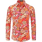 70s Outfits for Men Long Sleeve Casual Button Down 70s Disco Retro Paisley Shirt 70s Floral Vintage Hip Hop Shirts