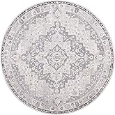 SAFAVIEH Eternal Collection Area Rug - 6'7" Round, Grey & Ivory, Traditional Oriental Design, Non-Shedding & Easy Care, Ideal