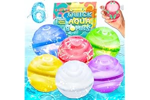 Bambibo Reusable Water Balloons Quick Fill - Pack of 6 | Anti Slip Shell Design, Splash Balls | Mesh Bag | Refillable Water Balloons | Pool Party Magnetic Balls | Pool Party Gifts for Kids