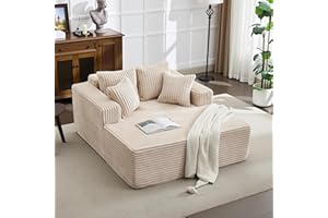 54.3" Oversized Chaise Lounge Indoor, Wide Boneless Corduroy Loveseat with 4 Pillows, Armrests, Comfy Fluffy Reading Couch, N
